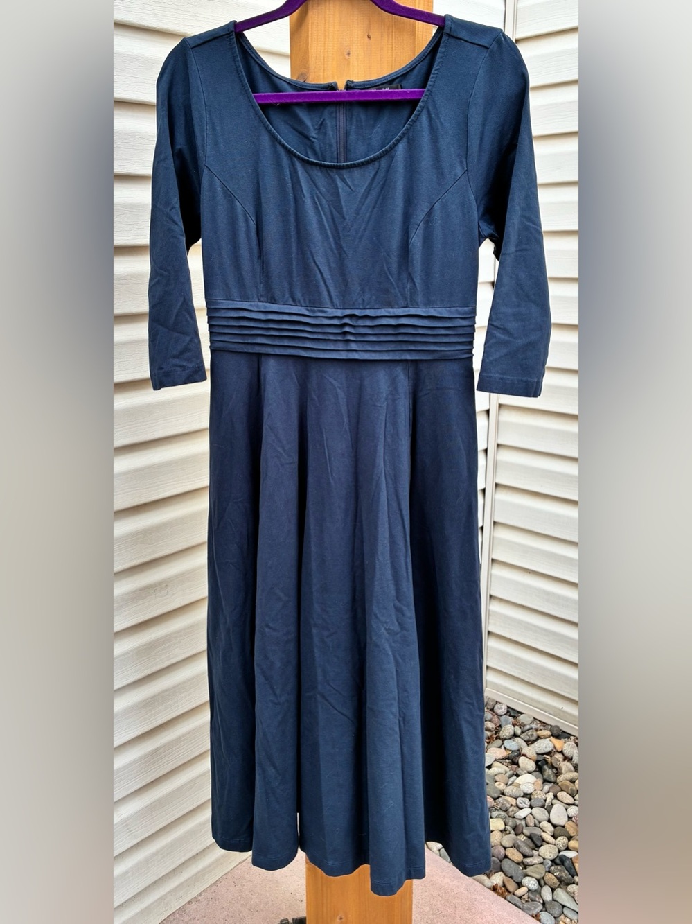 eShakti Women’s Navy a-line dress - cotton stretch fit high waist size L-12